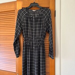 Rebecca Taylor Black and White Grid Long Sleeve Dress